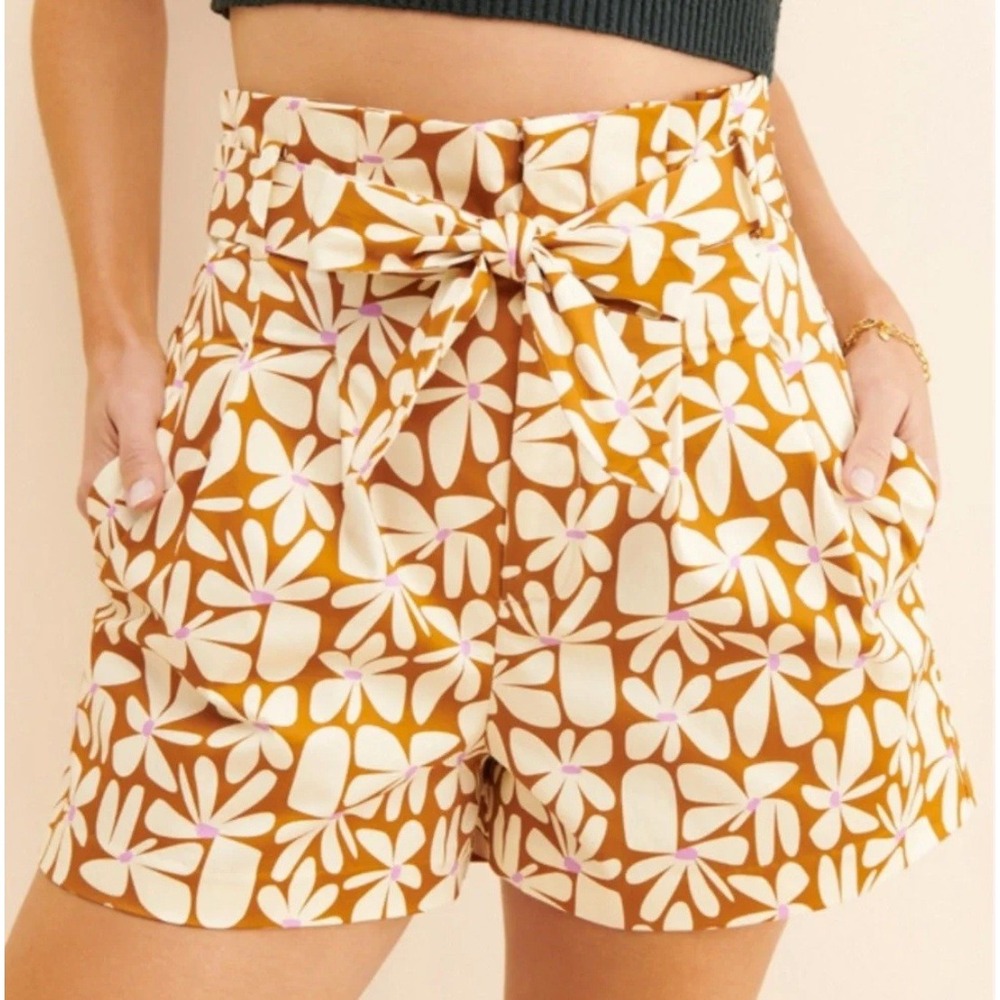 Hutch Anthropologie High Rise Floral Pleated Shorts Copper Daisy Size 4